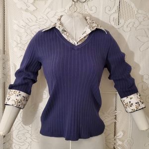 Croft and barrow knit blue top with floral accents